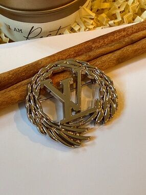 Silver Tone Monogram Brooch - Elegant Women's Accessory.